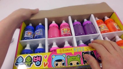 How to Make Rainbow Colors Slime Recipe 우유병 액체괴물 무지개 주사기 액괴 만들기 흐르는 점토 슬라임 놀이