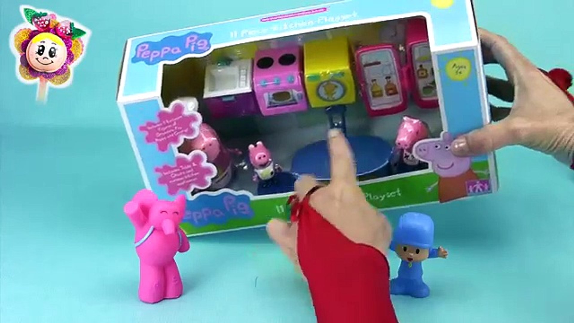 PEPPA PIG y POCOYO en la Cocinita con lavadora de Juguete de Abuela Pig Y Huevo sorpresa en inglés - video dailymotion