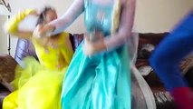 Frozen Elsa CLOTHES SWAP CHALLENGE w/ Spiderman Belle Anna Rapuntzel Fun Superhero in real life IRL