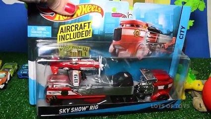 Play Doh Surprise Dinosaur Eggs and Hot Wheels Sky Show Rig Airplane and Transporter