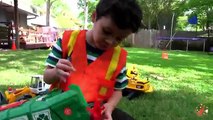 Construction Trucks Video for Kids, Toy Bruder Garbage Truck, Backhoe, Diggers, Playtime Outdoor Fun
