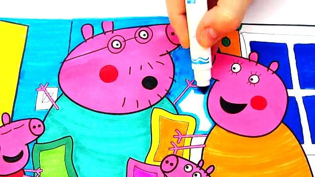 Peppa Pig Family with Daddy Pig Coloring Book Pages Videos For Kids with Colored Markers