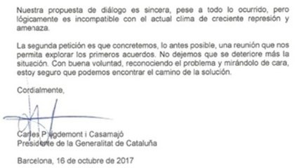 Puigdemont no concreta si declaró independencia y ofrece dos meses de diálogo