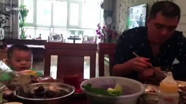 Baby stops crying every time his dad stares at him