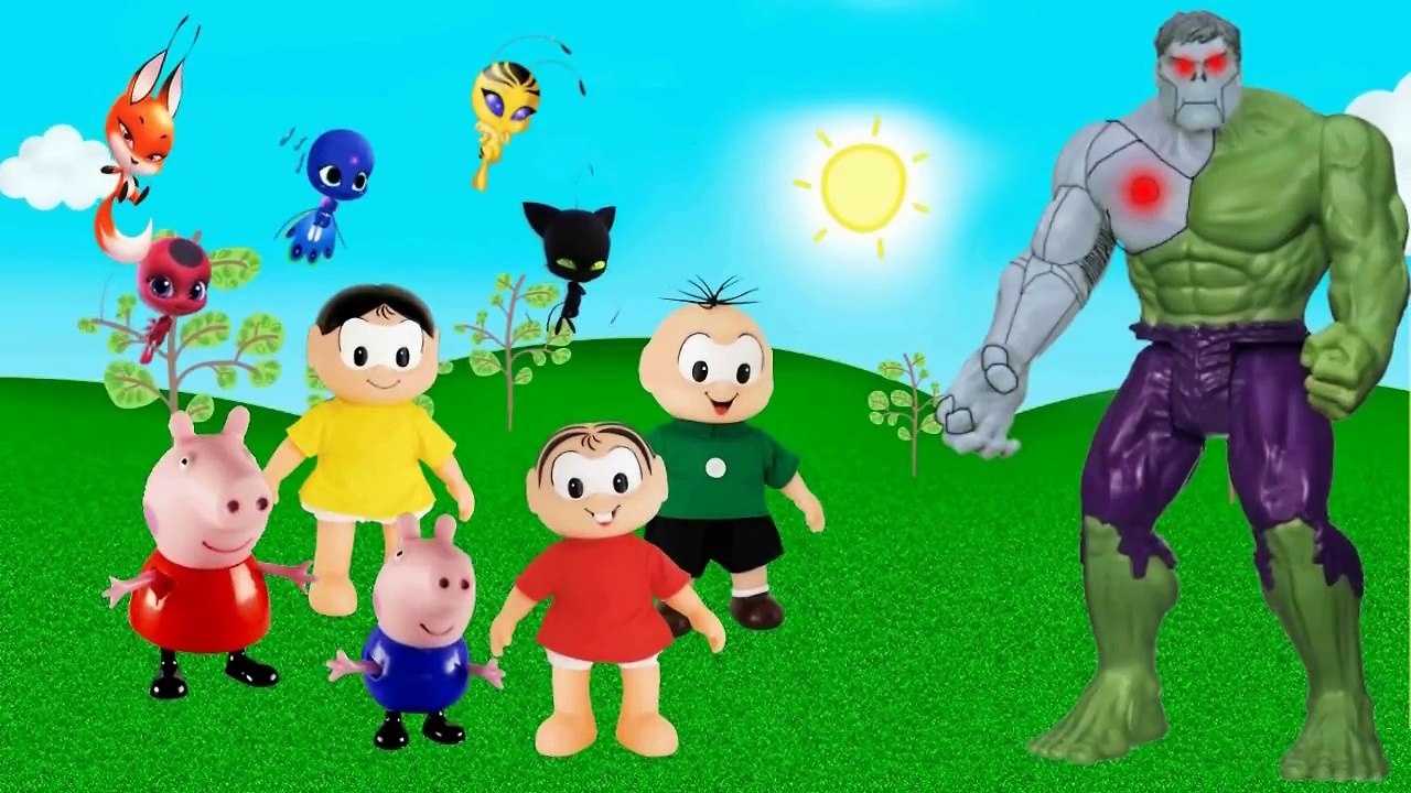 Turma da Monica e Peppa Pig todos miraculous ladybug vs Cascão Hawk Moht