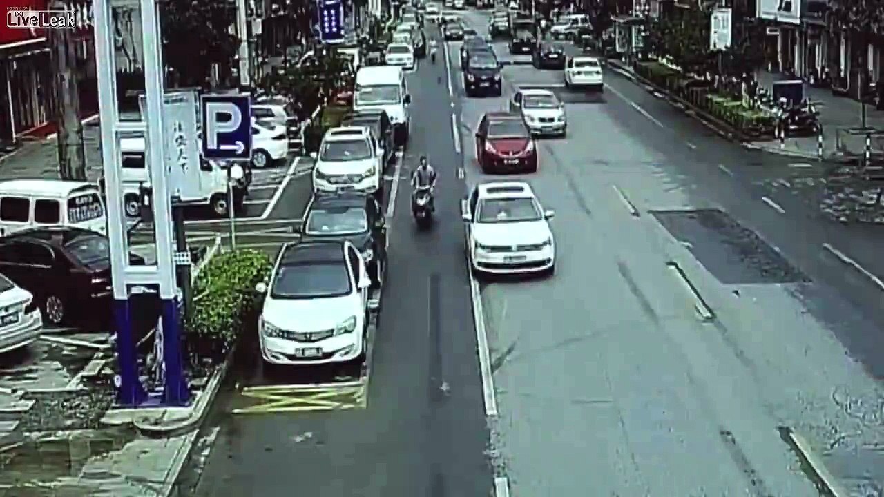 Car door swings open, knocking down a motorcyclist Dailymotion Video