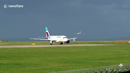Flybe plane aborts landing at last minute during Storm Ophelia