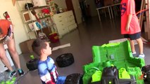 Ride On Toy Power Wheels Car for Kids Dune Racer Extreme Unbox & Nerf War w Batman & Captain America