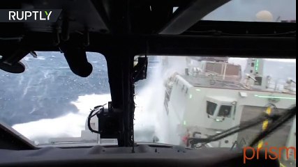 EXTREME landing on Navy ship during bad weather...