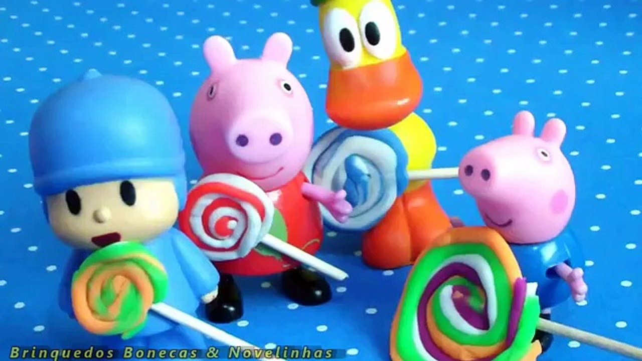 Peppa Pig George Pocoyo e Pato Chupam Pirulito de massinha Play-Doh Em Português