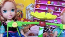 Elsa and Anna Toddlers Giant Candy Land Store Eat Food Frozen Barbie Giant Gummy Bear Toys In Action