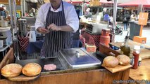 London Street Food. Huge Meat Sandwich, Gourmet Burger with Montgomery Cheddar and More Burgers