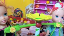 Anna and Elsa Toddlers Candy Land Adventure! Shopkins Barbie Gingerbread House Dolls Toys In Action