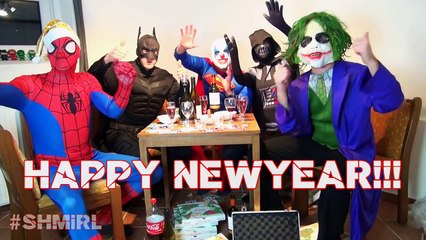 SPIDERMAN and MINI Elsa FIREWORKS! w JOKER Happy New Year 2017 FUN Amazing Superheroes in Real Life
