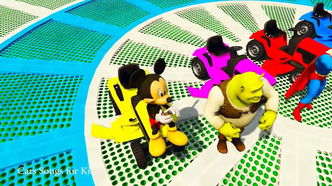 FUN COLOR LAWN MOWERS & TRACTORS with Superheroes Cartoon for Children and Babies Nursery Rhymes