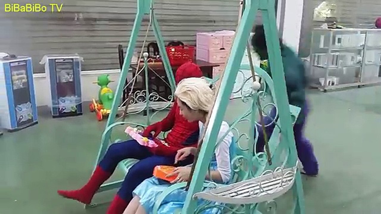 SpiderMan - The Happy Sound Of Spiderman, Frozen Elsa & Hulk at play, Joker & Witch