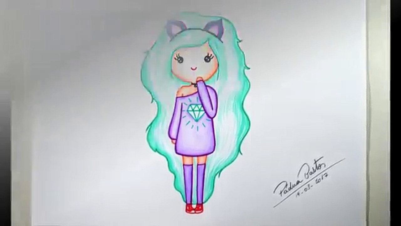 COMO DESENHAR GAROTA TUMBLR KAWAII PASSO A PASSO – Desenhos fáceis kawaii.  