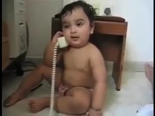 Two beby funny talk on phone