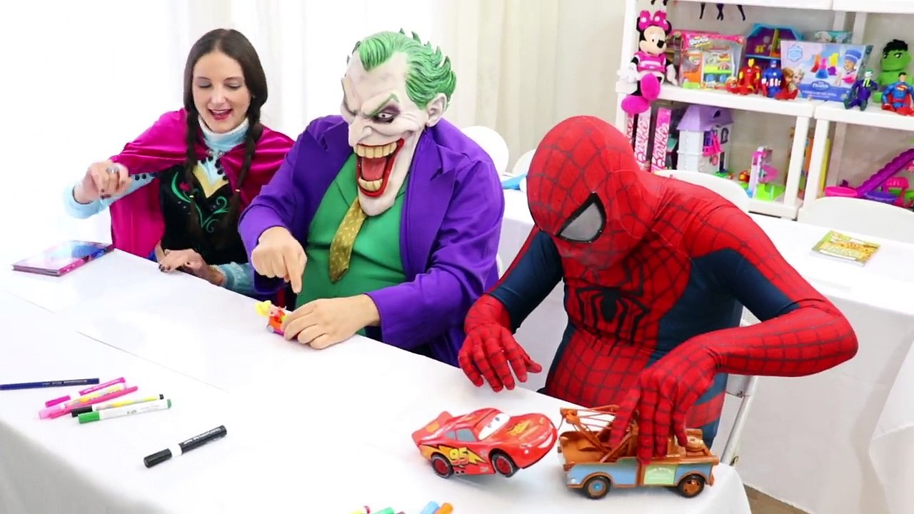 Spiderman & Joker AT SCHOOL LEARNING DISNEY CARS 3 MOVIE Teacher Frozen Elsa Superhero in Real Life