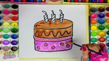 Learn Colors for Kids and Hand Color Watercolor Birthday Cake Coloring Pages