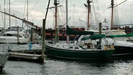 Tall ship in tight spot crashes in Rhode Island