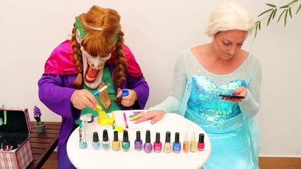 Frozen Elsa & Anna Play with Nail Polish w/ Spiderman Joker in Real Life