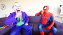 SPIDERMAN vs JOKER! Joker Loses His Costume w/ Frozen Elsa, Pink Spidergirl & Minions! Fun Superhero
