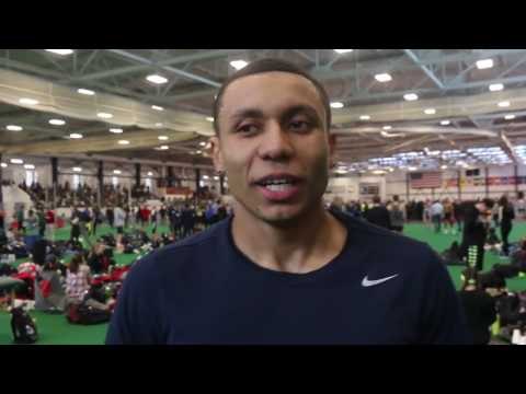 Isaiah Harris thanks Cas Loxsom for his NCAA 600m record run