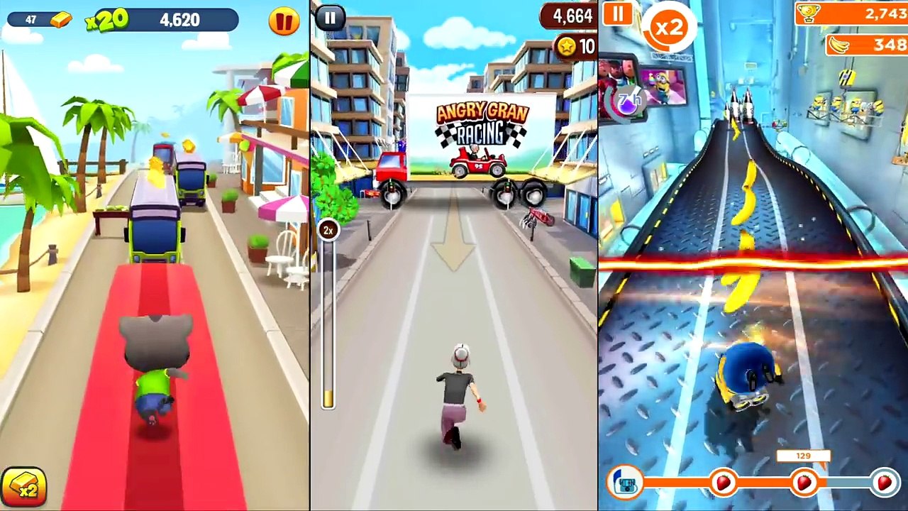 Talking Tom Gold Run Vs Angry Gran Run Vs Minion Rush Despicable Me Epic Run Gameplay