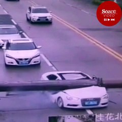 Aracının üzerine düşen vinçten mucize eseri kurtuldu