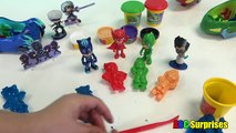 Learn COLORS PJ Masks Playdoh Molds Disney Jr Owlette Catboy Gekko Romeo Toys for Kids ABC Surprise