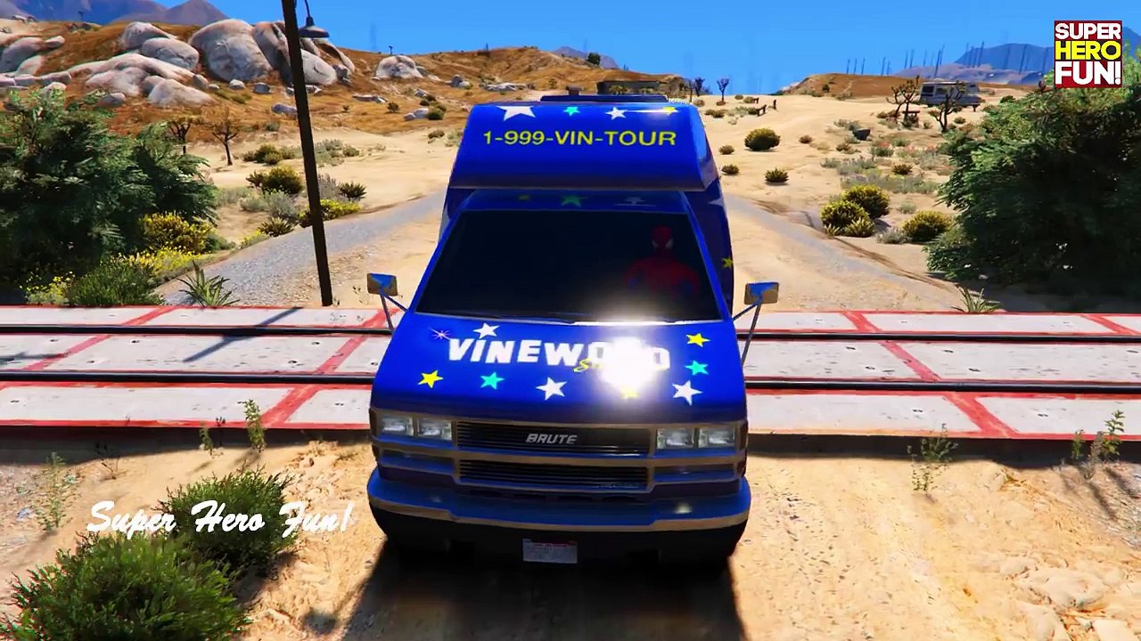 Color Bus in Trouble! Colors Cars & Train in Spiderman Cartoon with Nursery Rhymes Songs 2