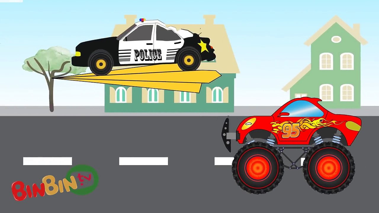 Lighting Mcqueen Truck vs Police Truck - Monster Trucks For Children - Video For Kids | BinBin Tv