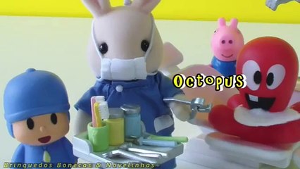 Pocoyo leva Octopus ao dentista Novelinha com Peppa Pig George Sylvanian Families 玩具 toys