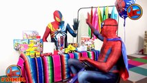 Spiderman SHOP is SUPERMAN Flying! Toys Pink Spidergirl Joker FUN Amazing Superheroes in Real Life