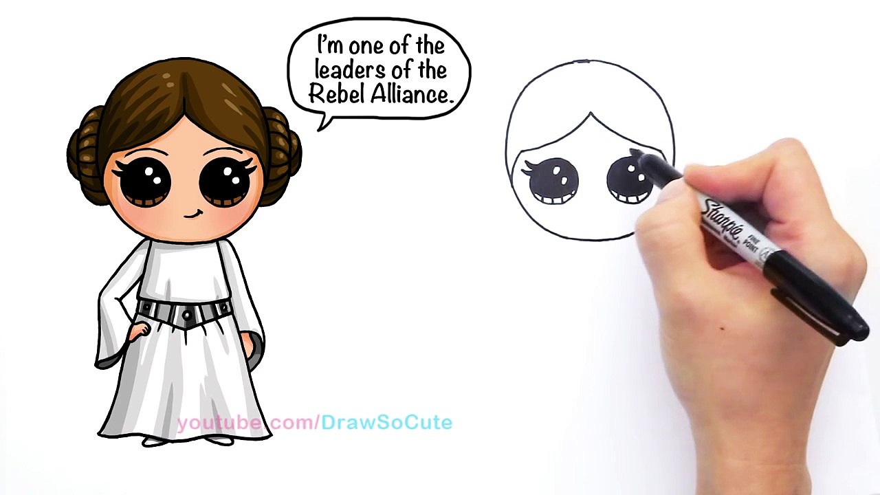 How to Draw Star Wars Princess Leia Cute step by step Easy - Carrie ...