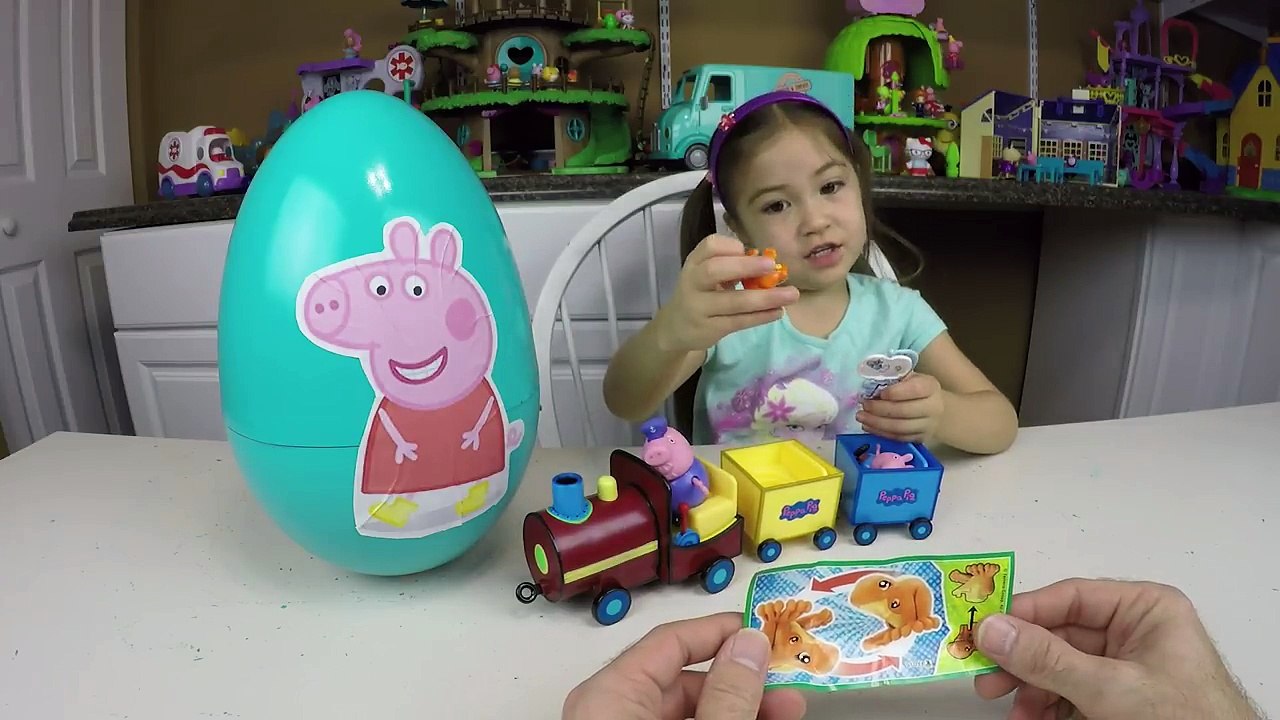 GIANT PEPPA PIG SURPRISE EGG + Grandpa Pigs Toy Train + 2 Kinder Surprise Eggs Kids Toys Opening