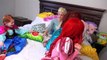 Frozen Elsa and the Disney Princesses Pillow fight and slumber party with kid santa and spiderman