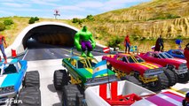 COLORS Monster TRUCK with Superheroes & Spiderman Cars Cartoon and Nursery Rhymes Kids Songs