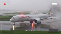 Ethiopian Airlines Airbus A350 Massive Jetspray Takeoff in Heavy Rain