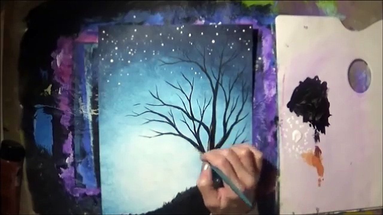 Blossoming Tree Acrylic Painting with Sponge Painted Background Tutorial –  Видео Dailymotion