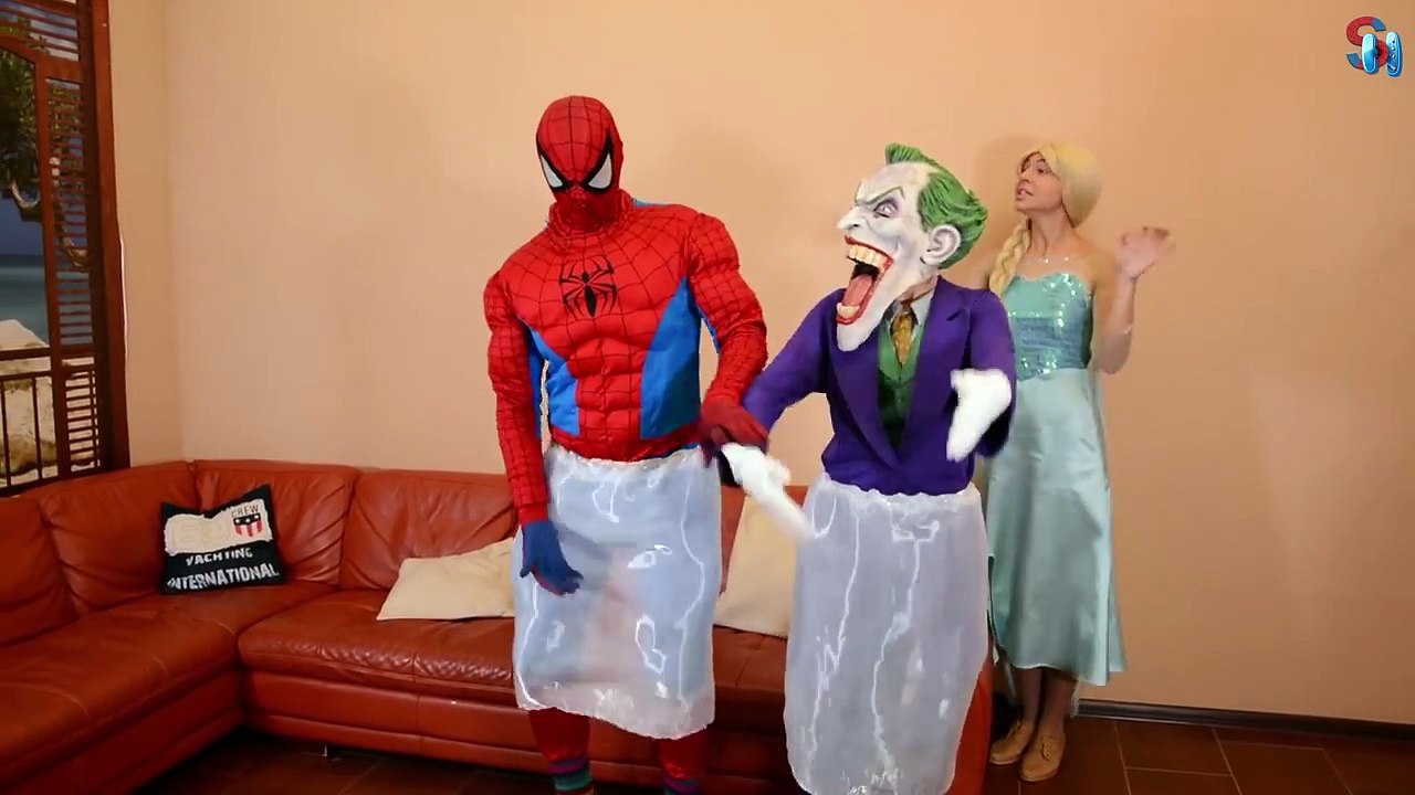 Frozen Elsa POOP PRANK! w/ Spiderman vs Joker Frozen Elsa Maleficent Funny Superheroes IRL