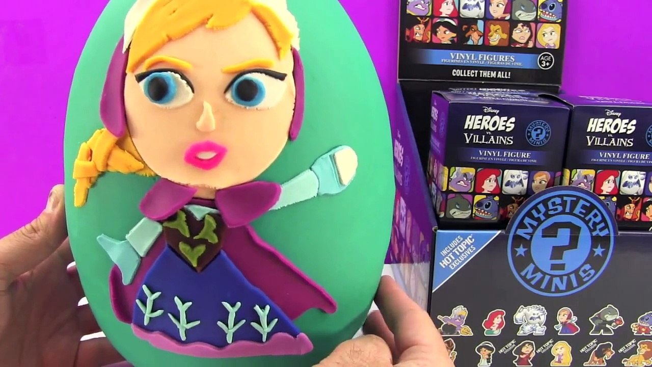 GIANT Disney Heroes vs Villains Anna Surprise Egg Play Doh - Ariel Stitch Rapunzel Marshmallow
