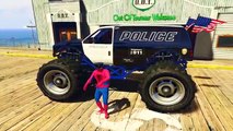 Monster Truck Police! Cars Cartoon with Spiderman for Kids and Children Nursery Rhymes Songs