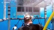 Huge great white shark attacks cage with divers inside
