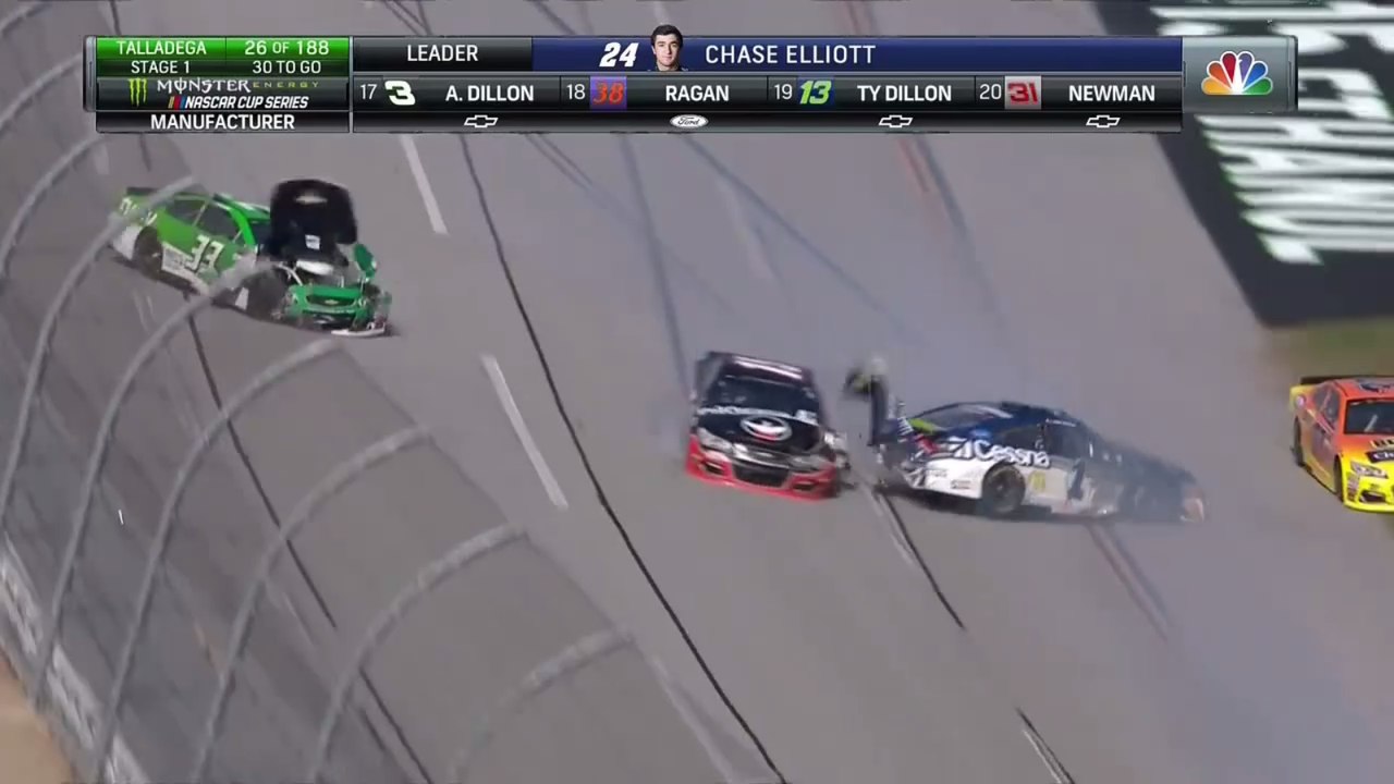 McMurray Jones Earnhardt Thompson Big Crash 2017 Nascar Monster Energy Cup Talladega