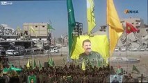 America's Syrian Kurd 'democratic' allies in Raqqa pose with banners of the non Syrian kurdish terrorist, Abdullah Ocalan