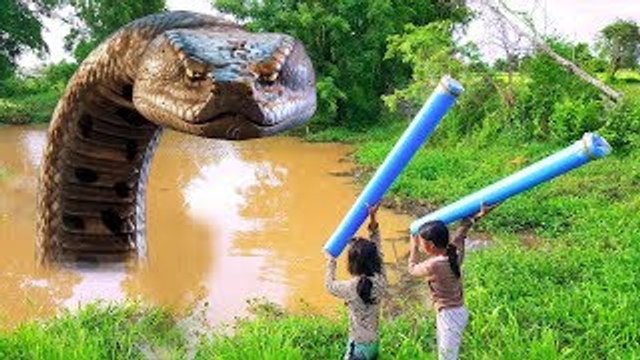 Amazing Smart Asian Kids Catch Big Snakes Using Water Pipe Trap