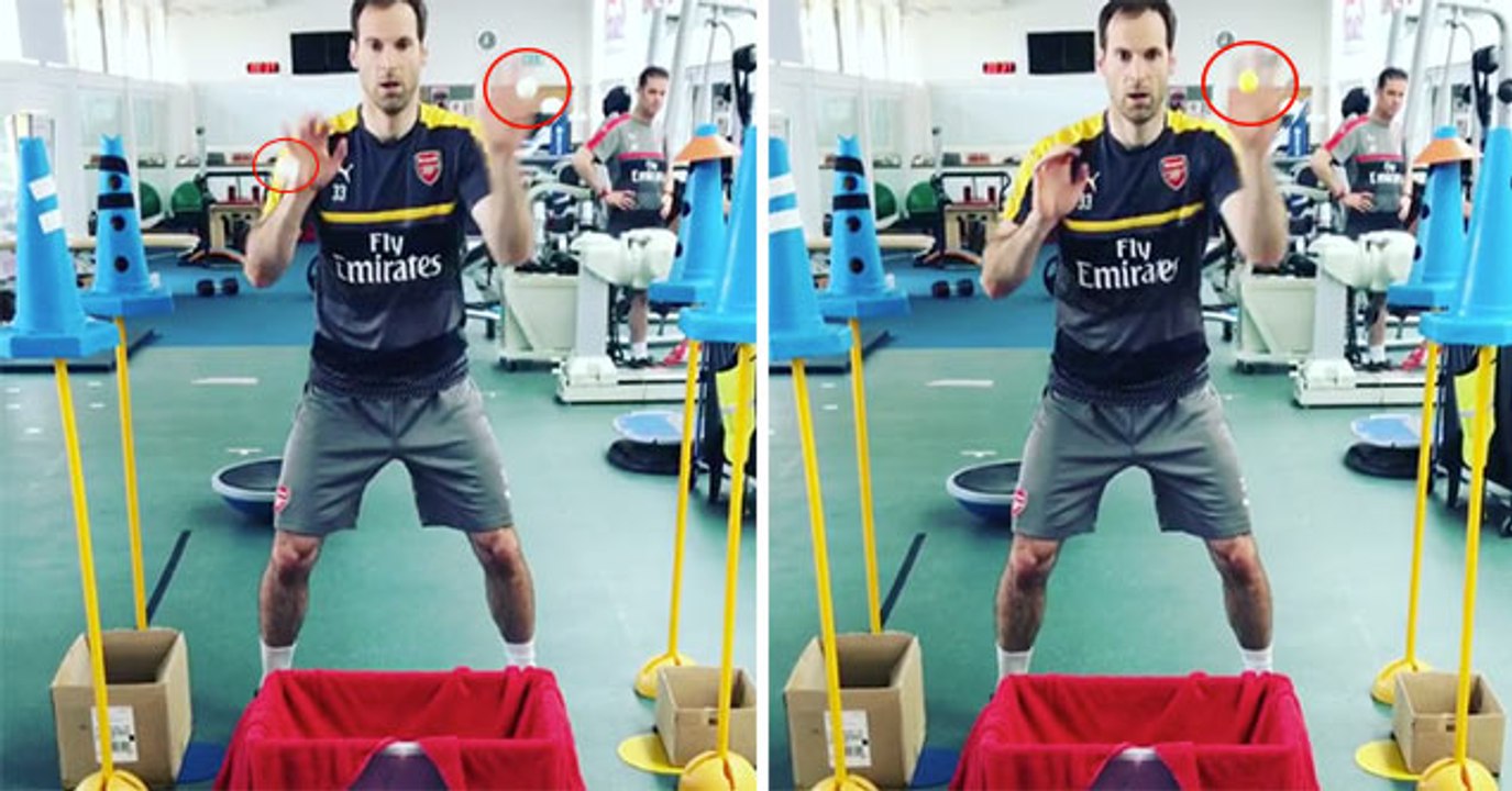 Arsenal Goalkeeper Petr Cech Uses Ping Pong Machine For Hand-Eye Coordination