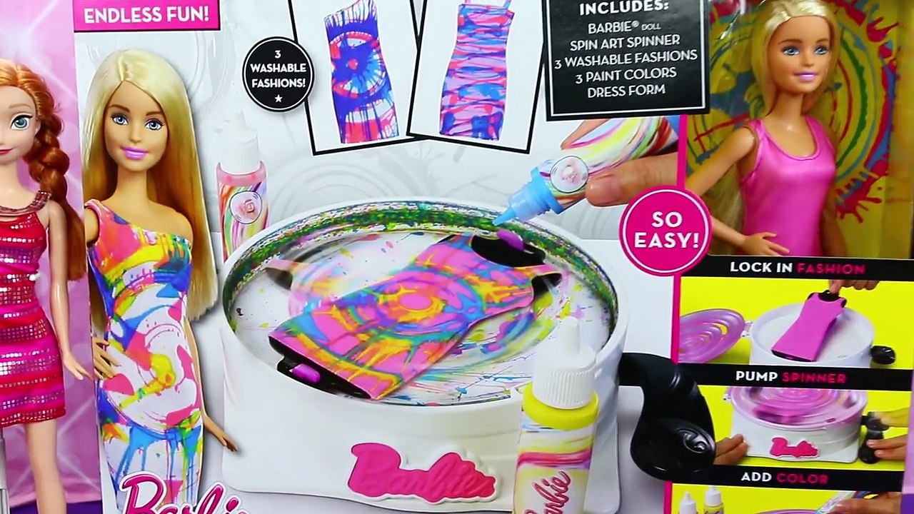 BARBIE Spin Art Designer Playset DIY Barbie Paint Clothes + Disney Princess Ariel, Frozen & Kelly